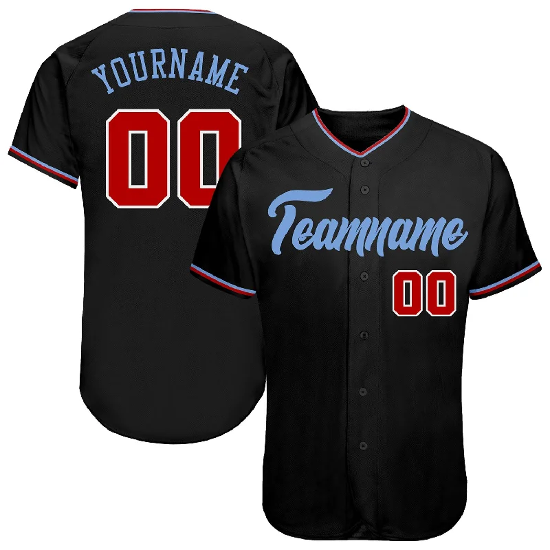 Baseball Jersey Practice-Custom Black Red-Light Blue Authentic Baseball Jersey