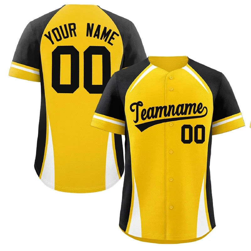 Baseball Jersey Crew Neck-Custom Gold Black-White Personalized Color Block Authentic Baseball Jersey