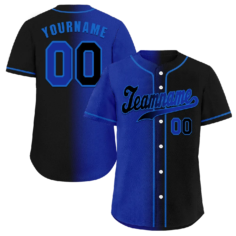 Baseball Jersey Casual-Custom Blue Black Gradient Fashion Black Authentic Baseball Jersey