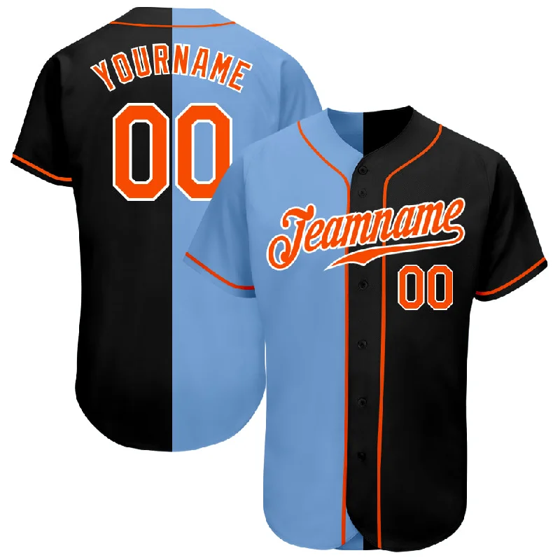 Baseball Jersey Sci-Fi-Custom Black Orange-Light Blue Authentic Split Fashion Baseball Jersey