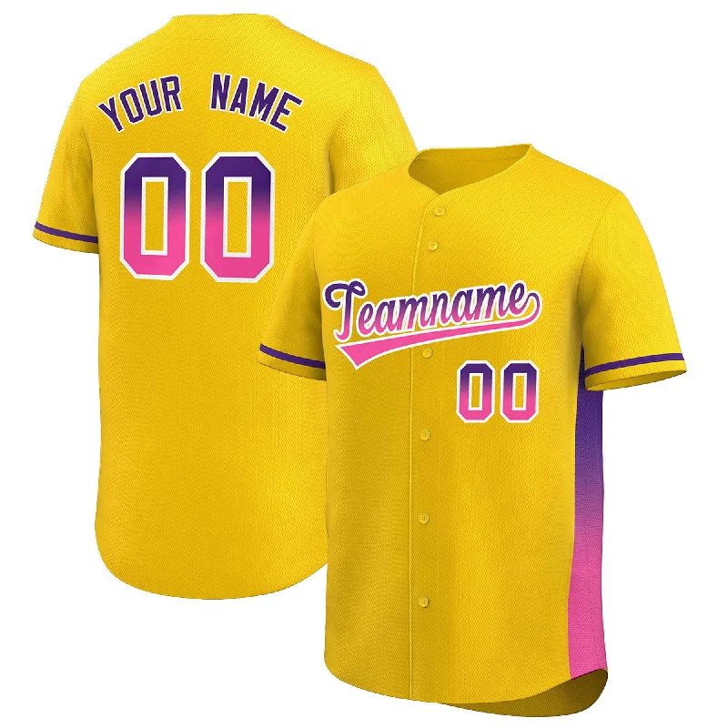 Baseball Jersey Baseball Brother-Custom Gold Purple-Pink Personalized Gradient Font And Side Design Authentic Baseball Jersey