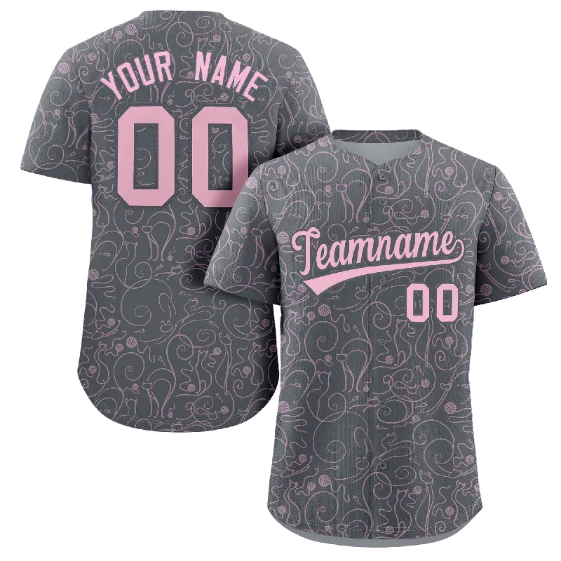 Baseball Jersey Modern-Custom Dark Gray Light Pink Line Art Graffiti Pattern Design Authentic Baseball Jersey