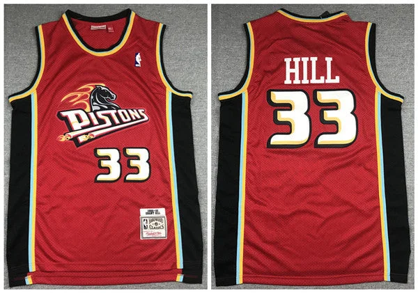 Basketball Jersey All-Star-Men's Detroit Pistons #33 Grant Hill 1998-99 Red Throwback Stitched Basketball Jersey