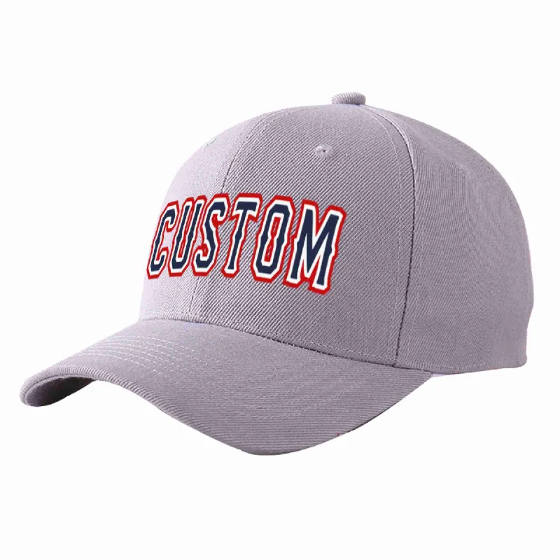 Baseball Cap Road Trip-Custom Gray Navy-White Curved Eaves Sport Baseball Cap Design for Men/Women/Youth