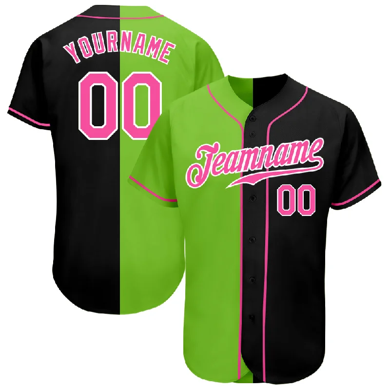 Baseball Jersey Celebrity-Custom Black Pink-Neon Green Authentic Split Fashion Baseball Jersey