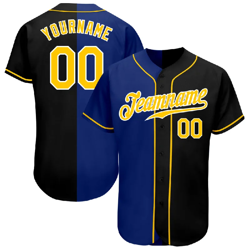 Baseball Jersey Embroidered-Custom Black Gold-Royal Authentic Split Fashion Baseball Jersey