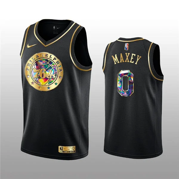 Basketball Jersey Premium-Men's Philadelphia 76ers #0 Tyrese Maxey 2021/22 Black Golden Edition 75th Anniversary Diamond Logo Stitched Basketball Basketball Jersey