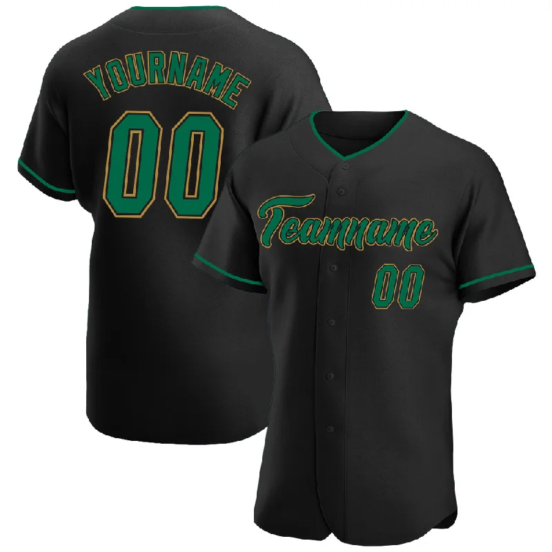 Baseball Jersey Youth-Custom Black Kelly Green-Old Gold Authentic Baseball Jersey