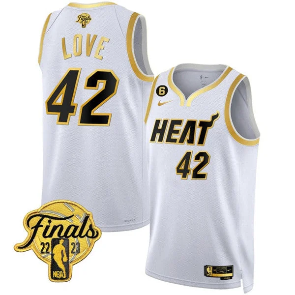 Basketball Jersey Short Sleeve-Men's Miami Heat #42 Kevin Love White 2023 Finals Stitched Basketball Basketball Jersey