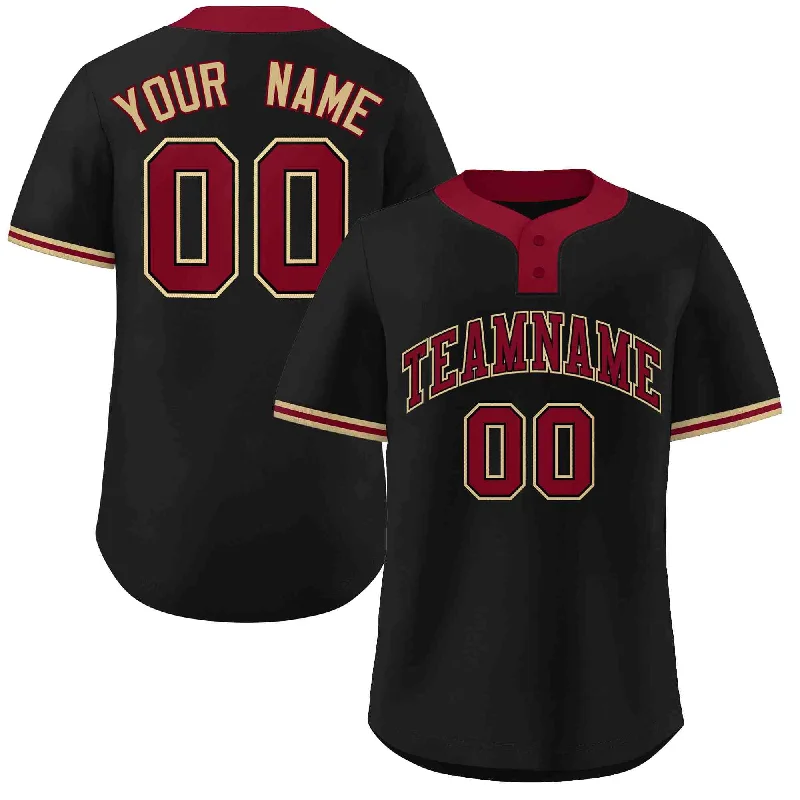 Baseball Jersey Personalized-Custom Black Crimson-Old Gold Classic Style Authentic Two-Button Baseball Jersey