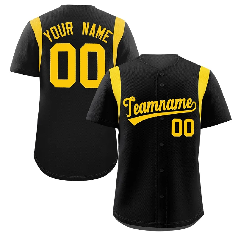 Baseball Jersey Athletic-Custom Black Gold Classic Style Personalized Full Button Authentic Baseball Jersey