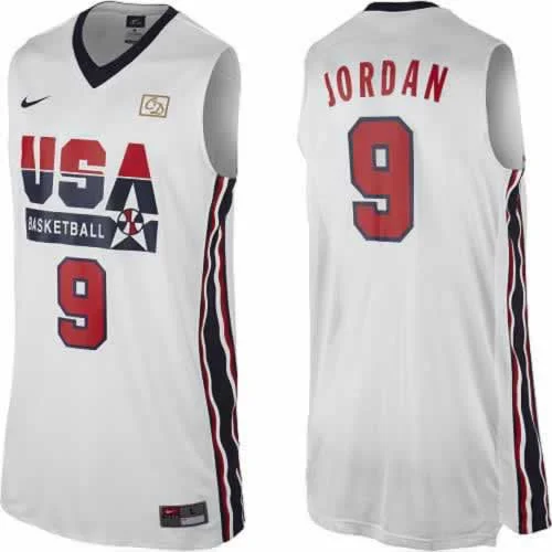 Basketball Jersey Floral-USA 9 Jordan 1992 Throwback White Basketball Jerseys