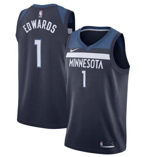 Basketball Jersey Polyester-Men's Minnesota Timberwolves Navy #1 Anthony Edwards Navy Icon Edition Stitched Basketball Jersey