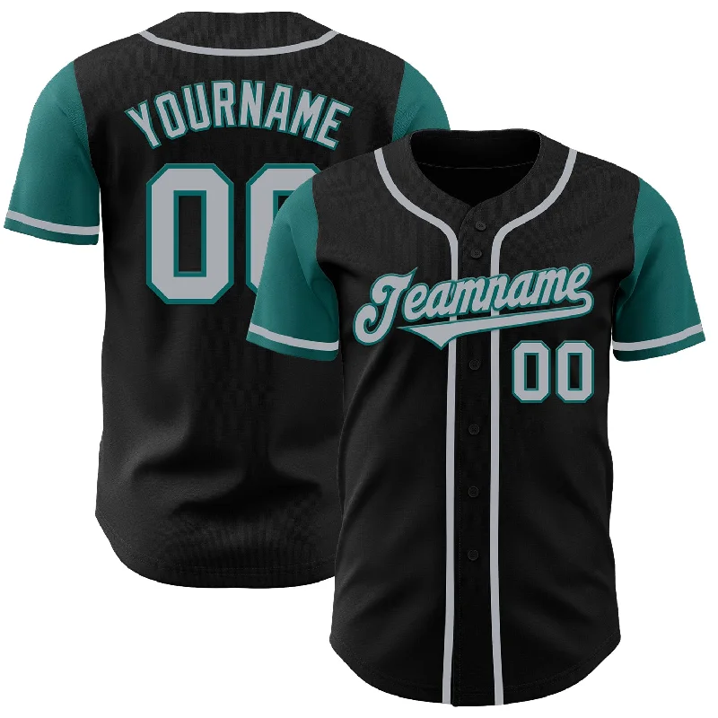 Baseball Jersey Sleeveless-Custom Black Gray-Teal Authentic Two Tone Baseball Jersey