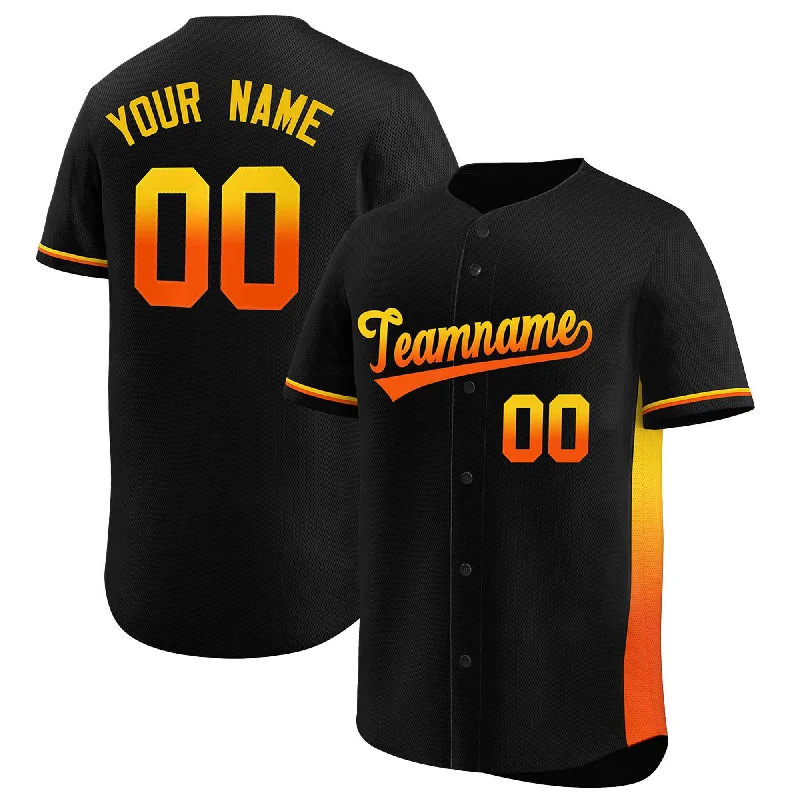 Baseball Jersey Eco-Friendly-Custom Black Gold-Orange Personalized Gradient Font And Side Design Authentic Baseball Jersey