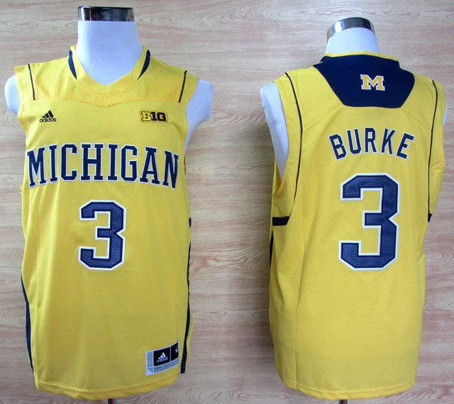 Basketball Jersey Christmas-Michigan Wolverines 3 Burke B10 Patch Yellow AAA Basketball Jerseys