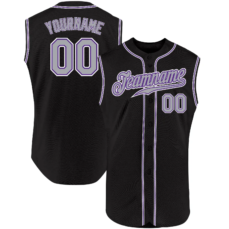 Baseball Jersey Women-Custom Black Gray-Purple Authentic Sleeveless Baseball Jersey