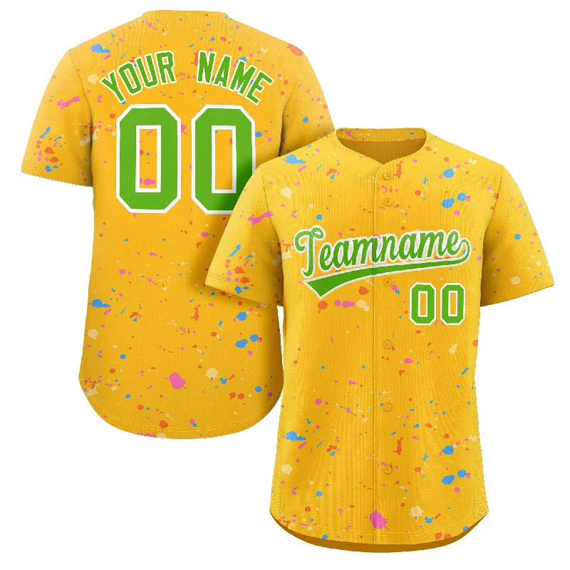 Baseball Jersey Viral-Custom Gold Neon Green-White Splash Graffiti Pattern Authentic Baseball Jersey