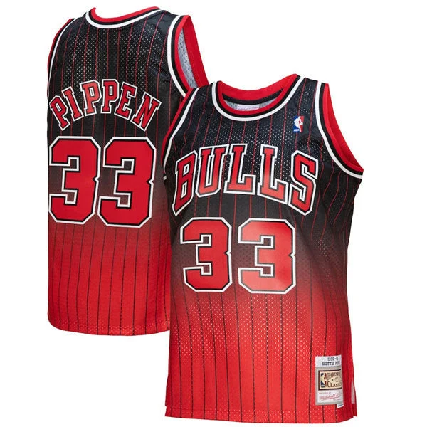 Basketball Jersey Black Friday-Men's Chicago Bulls #33 Scottie Pippen Red/Balck Mitchell & Ness Throwback Stitched Basketball Basketball Jersey