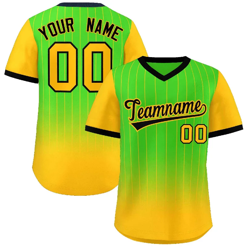 Baseball Jersey Orange-Custom Neon Green Gold-Black Gradient Fashion Authentic Pullover Pinstripe Baseball Jersey