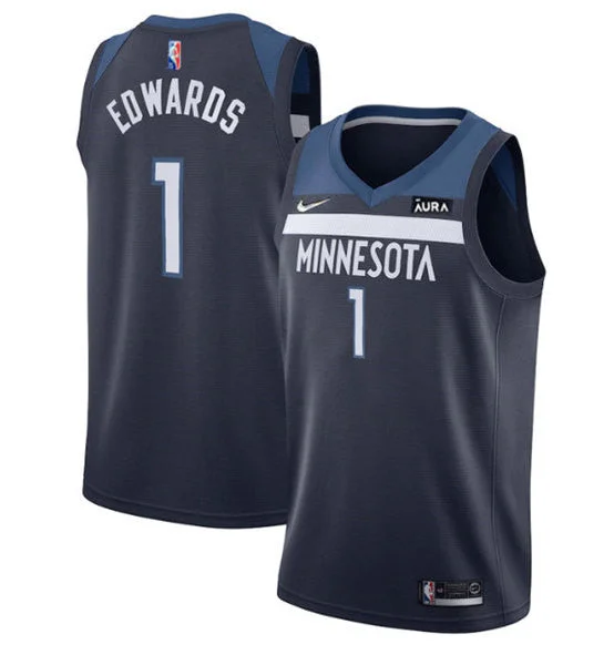 Basketball Jersey Street Style-Men's Minnesota Timberwolves Navy #1 Anthony Edwards Navy Icon Edition 75th Anniversary Swingman Stitched Basketball Jersey