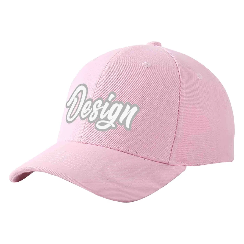 Baseball Cap Structured-Custom Pink White-Gray Curved Eaves Sport Design Baseball Cap