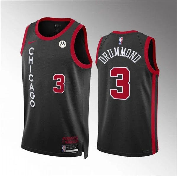 Basketball Jersey Button-Up-Men's Chicago Bulls #3 Andre Drummond Black 2023/24 City Edition Stitched Basketball Basketball Jersey