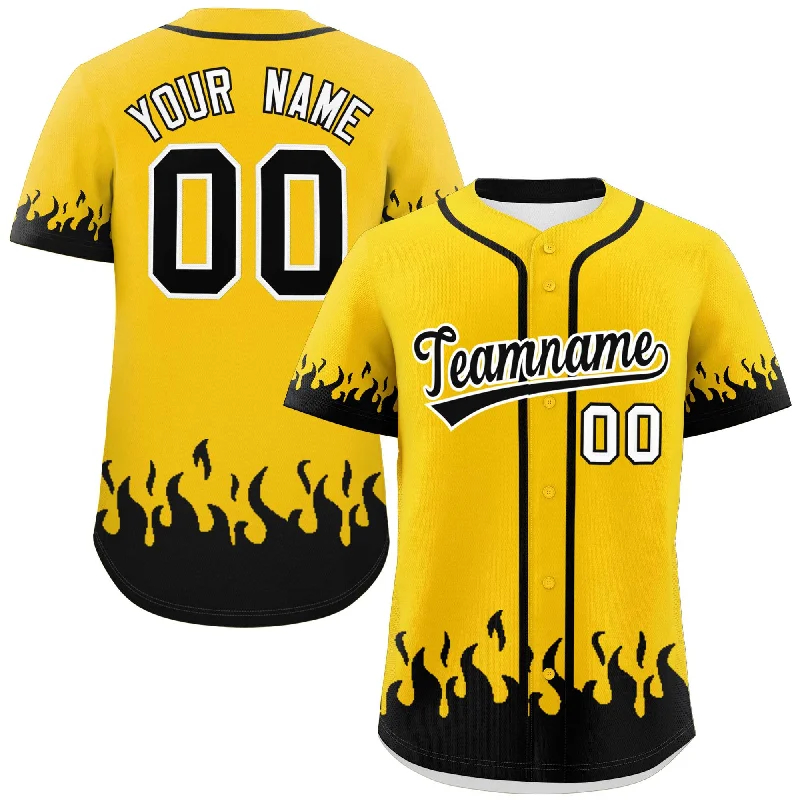 Baseball Jersey Breathable-Custom Gold Black Personalized Flame Graffiti Pattern Authentic Baseball Jersey