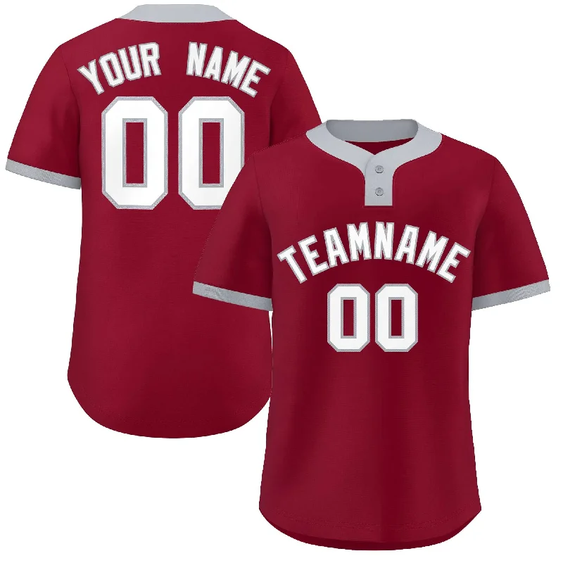 Baseball Jersey Winter-Custom Crimson White-Gray Classic Style Authentic Two-Button Baseball Jersey