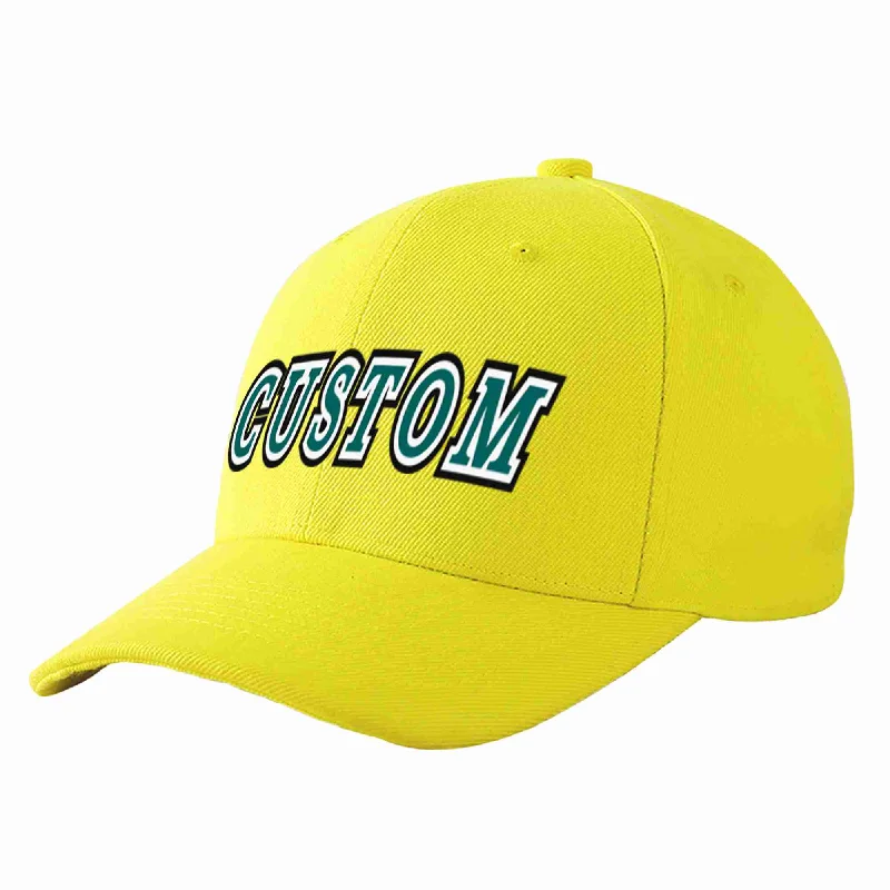 Baseball Cap Country Flag-Custom Yellow Aqua-White Curved Eaves Sport Baseball Cap Design for Men/Women/Youth