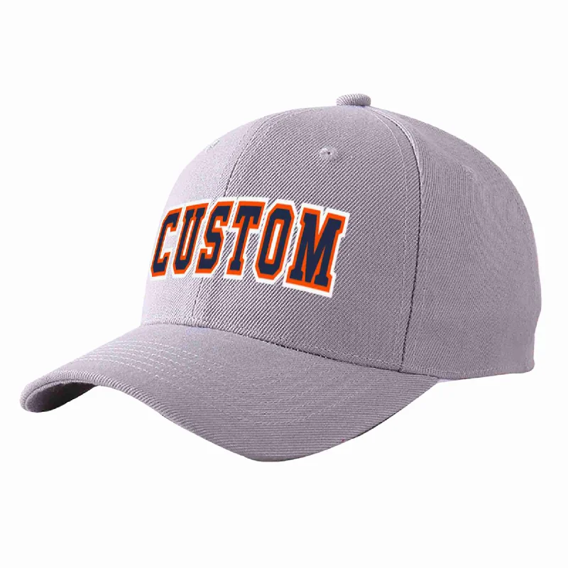 Baseball Cap Skateboard-Custom Gray Navy-Orange Curved Eaves Sport Baseball Cap Design for Men/Women/Youth