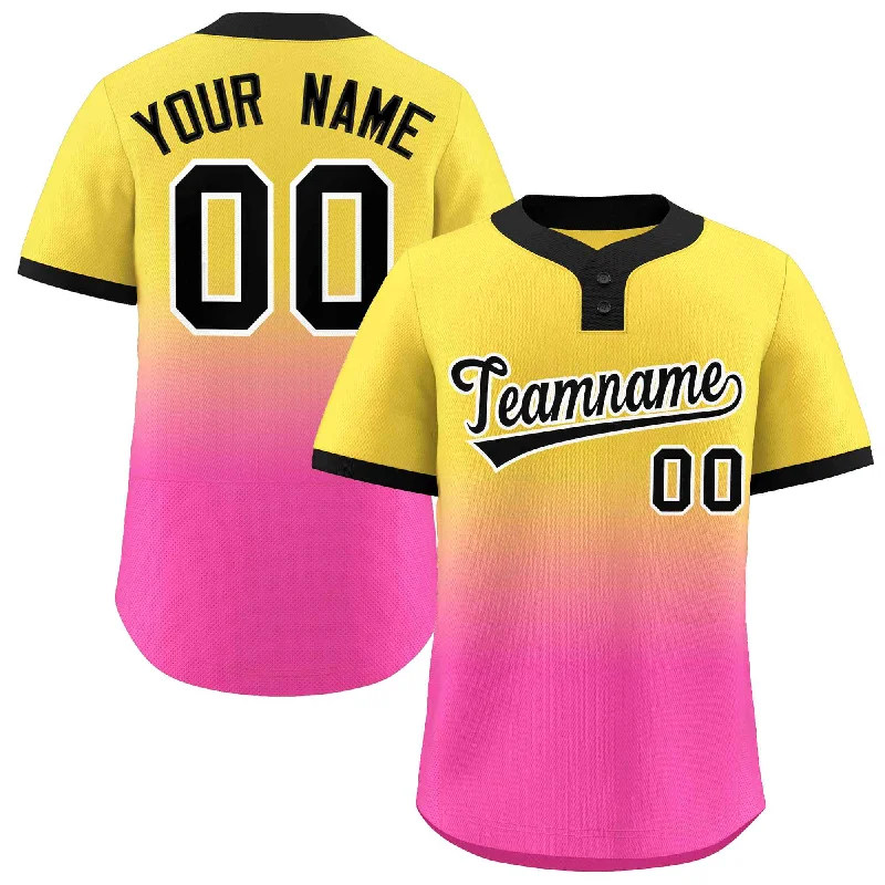 Baseball Jersey Bulk Order-Custom Gold Pink Black-White Gradient Fashion Authentic Two-Button Baseball Jersey