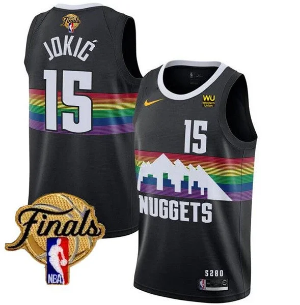 Basketball Jersey Toddler-Men's Denver Nuggets #15 Nikola Jokic Black 2023 Finals City Edition Stitched Basketball Basketball Jersey