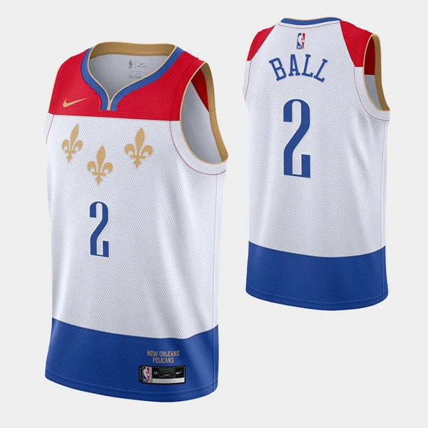 Basketball Jersey Summer-Men's New Orleans Pelicans #2 Lonzo Ball White City Edition New Uniform 2020-21 Stitched Basketball Jersey