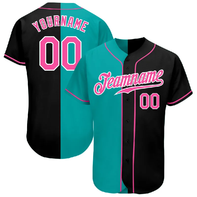 Baseball Jersey Esports-Custom Black Pink-Aqua Authentic Split Fashion Baseball Jersey