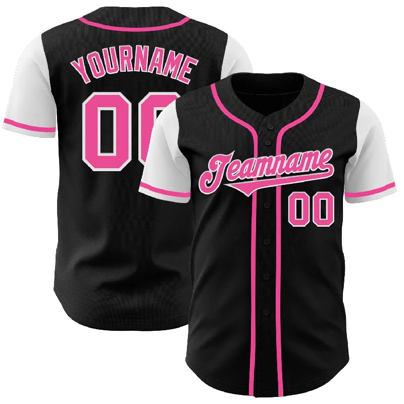 Baseball Jersey Lightweight-Custom Black Pink-White Authentic Two Tone Baseball Jersey