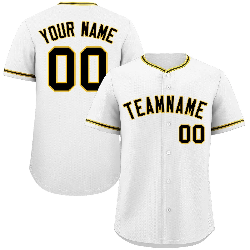 Baseball Jersey Youth-Custom White Black-Gold Classic Style Authentic Baseball Jersey