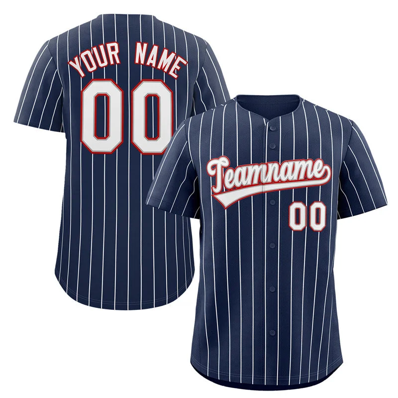 Baseball Jersey Best Deals-Custom Navy White-Red Stripe Fashion Authentic Baseball Jersey