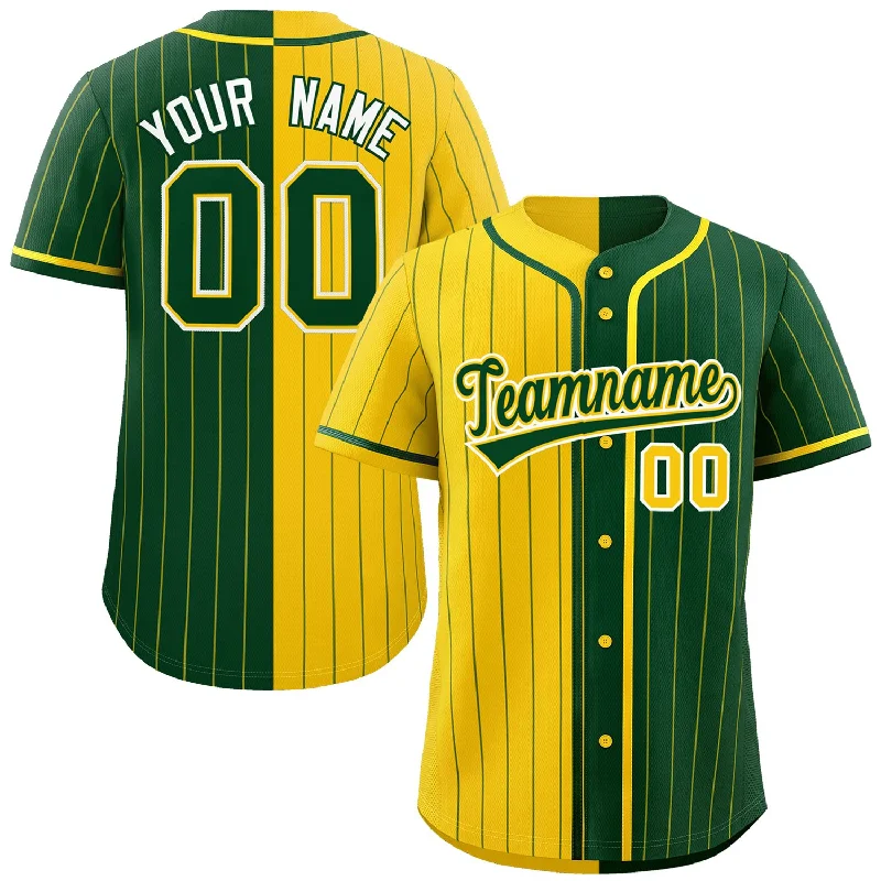 Baseball Jersey Pullover-Custom Gold Green Two Tone Striped Fashion Authentic Baseball Jersey