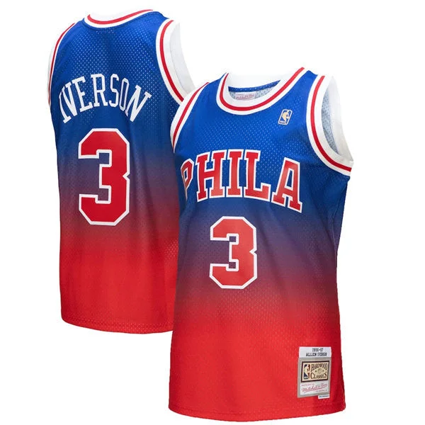 Basketball Jersey Breathable-Men's Philadelphia 76ers #3 Allen Iverson Red/Royal Mitchell & Ness Swingman Stitched Basketball Basketball Jersey