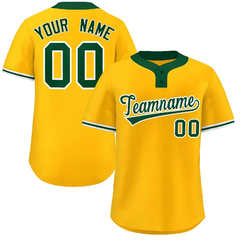 Baseball Jersey Women-Custom Gold Kelly Green-White Classic Style Authentic Two-Button Baseball Jersey