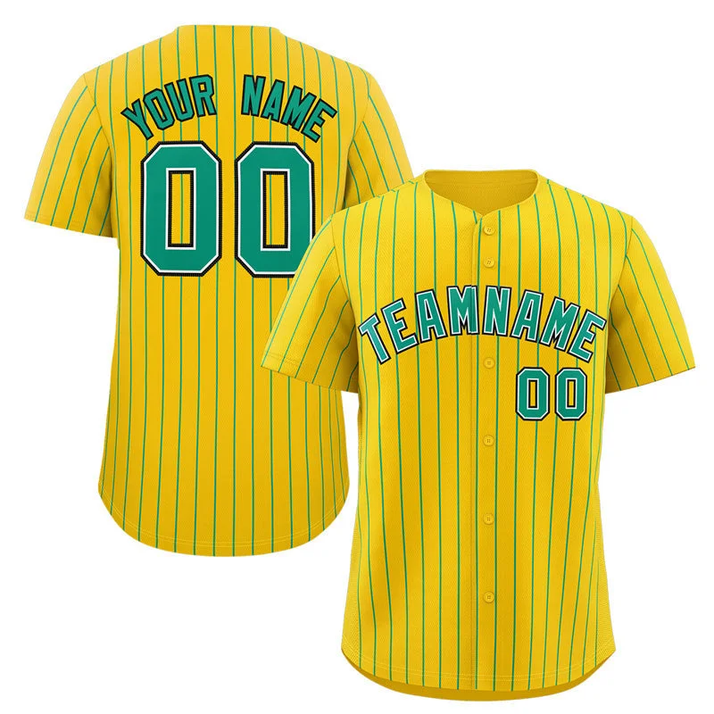 Baseball Jersey Casual-Custom Gold Teal-Black Stripe Fashion Authentic Baseball Jersey