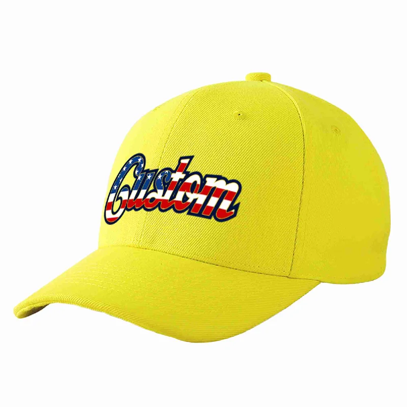 Baseball Cap Cartoon-Custom Yellow Vintage USA Flag-Gold Curved Eaves Sport Baseball Cap Design for Men/Women/Youth