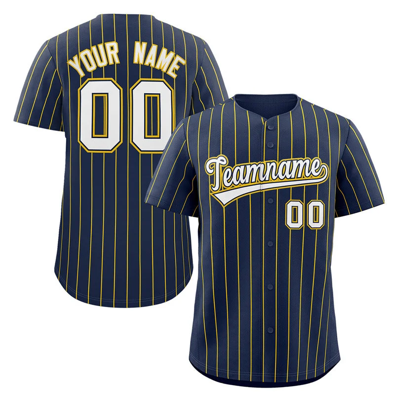 Baseball Jersey Men-Custom Navy White-Gold Stripe Fashion Authentic Baseball Jersey