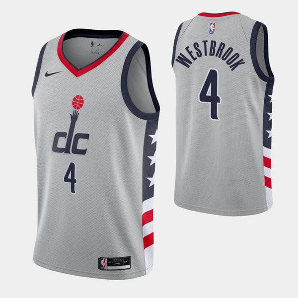 Basketball Jersey Girls-Men' Wizards #4 Russell Westbrook Grey City Stitched Basketball Jersey