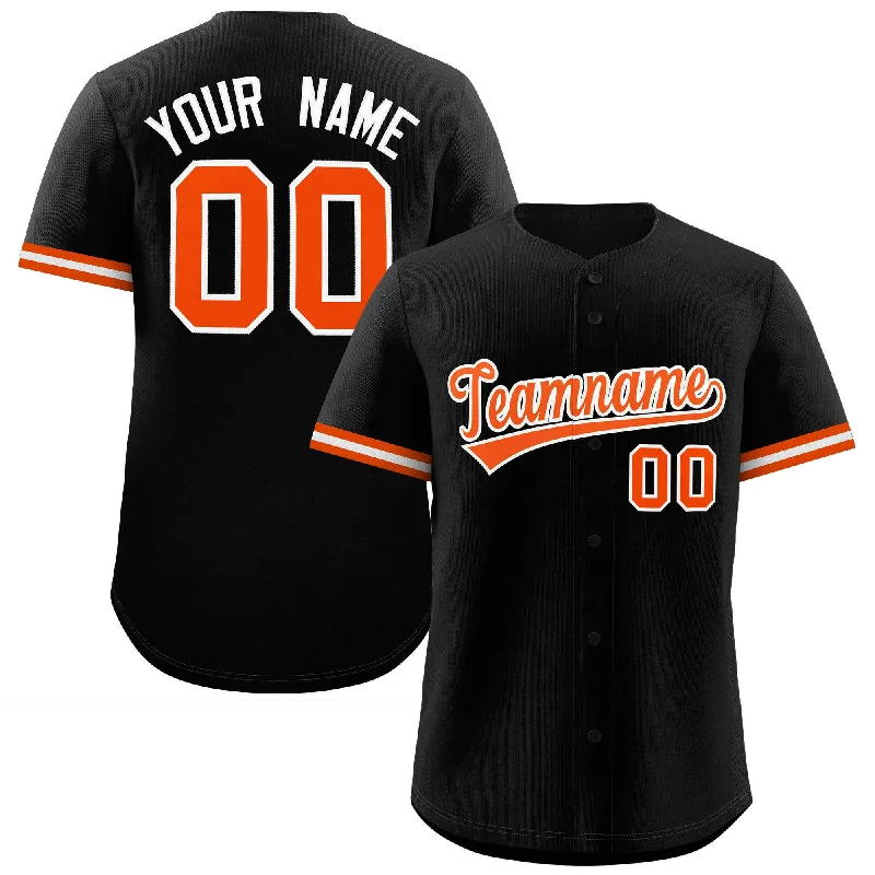 Baseball Jersey Short Sleeve-Custom Black Orange Full Button Design Authentic Baseball Jersey