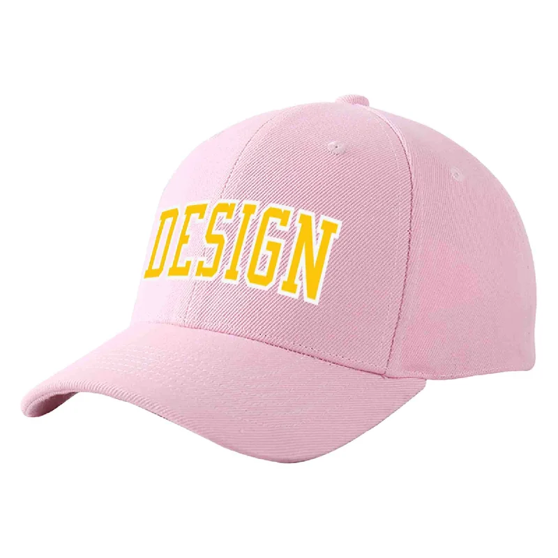 Baseball Cap Fantasy-Custom Pink Gold-White Curved Eaves Sport Design Baseball Cap