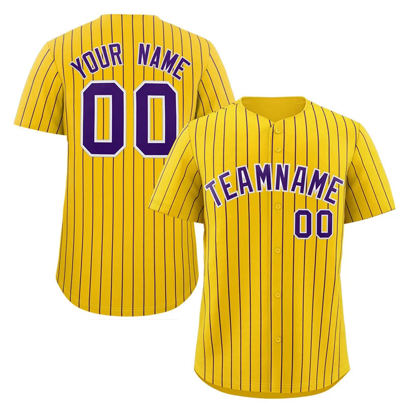 Baseball Jersey Classic Fit-Custom Gold Purple-White Stripe Fashion Authentic Baseball Jersey