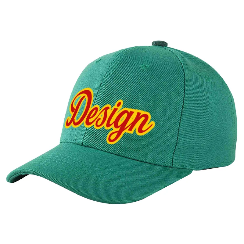 Baseball Cap Pop Culture-Custom Light Green Red-Yellow Curved Eaves Sport Design Baseball Cap