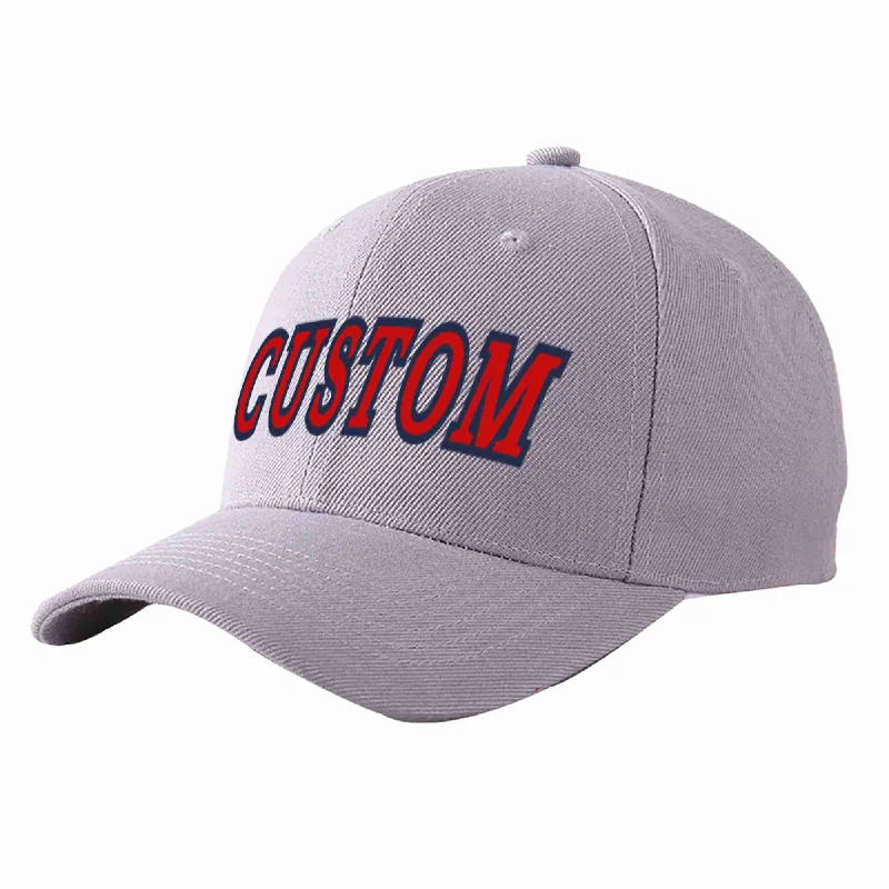 Baseball Cap Summer-Custom Gray Red-Navy Curved Eaves Sport Baseball Cap Design for Men/Women/Youth